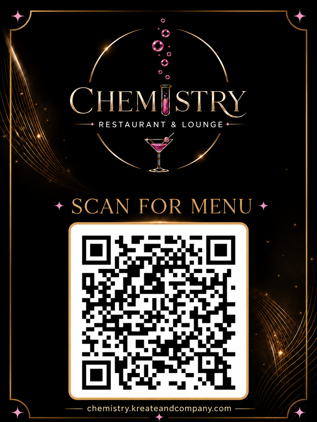 Chemistry Restaurant & Lounge custom scan-for-menu QR code